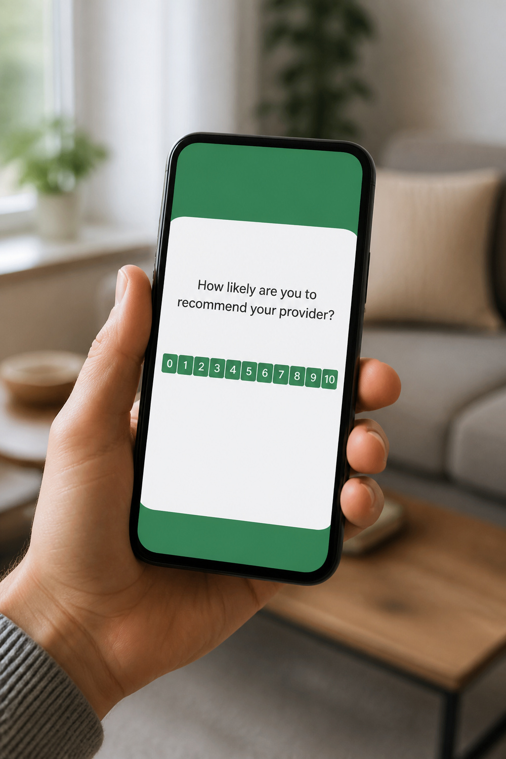 Subscriber answering the provider’s NPS survey on a smartphone