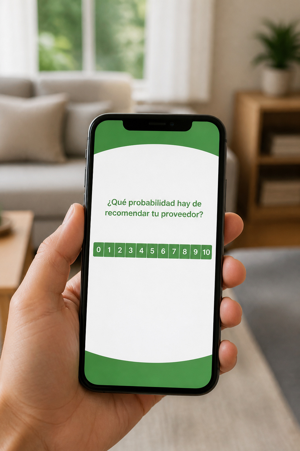 Abonado respondiendo la encuesta NPS del proveedor en un smartphone