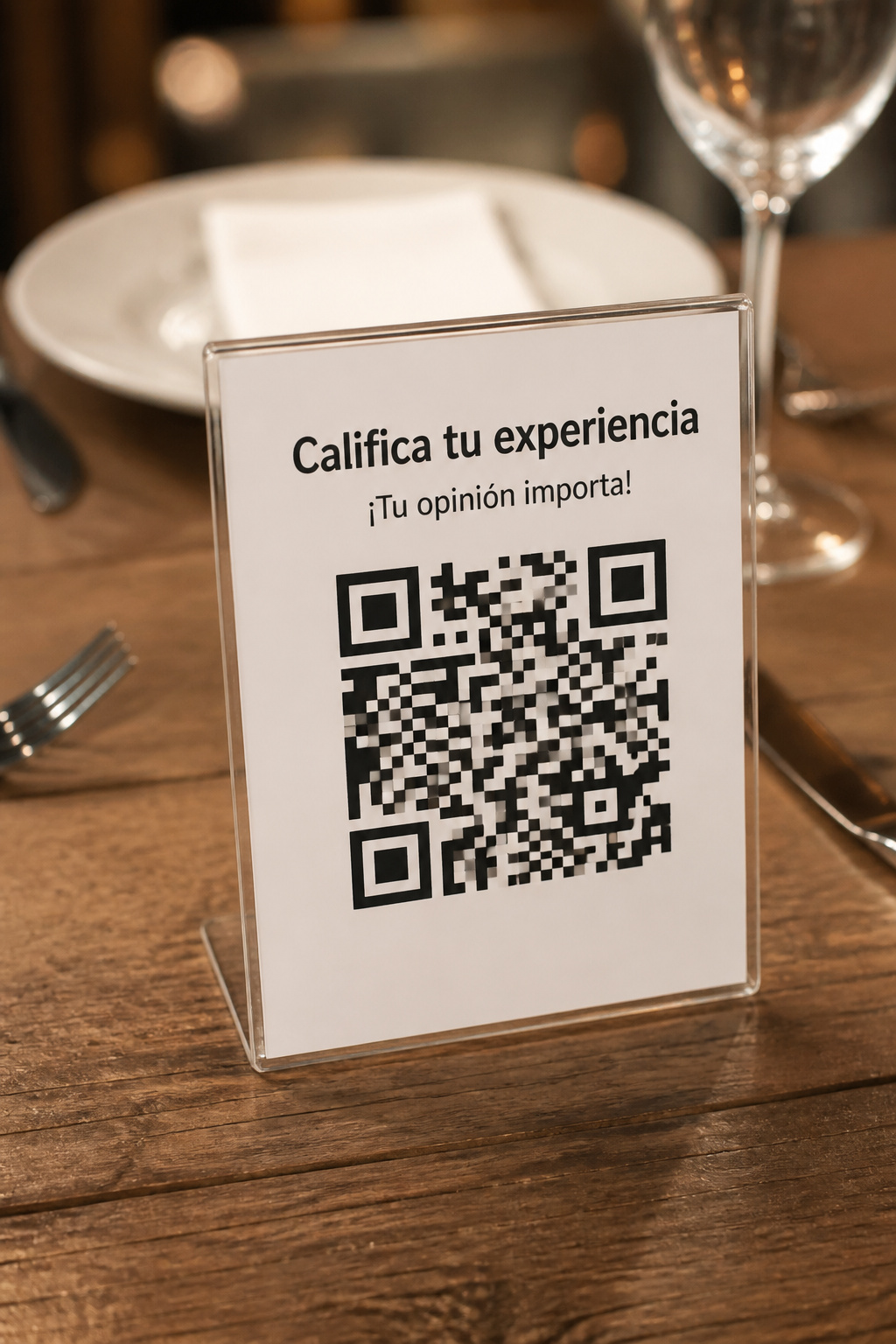 Cartel con QR en la recepción del hotel